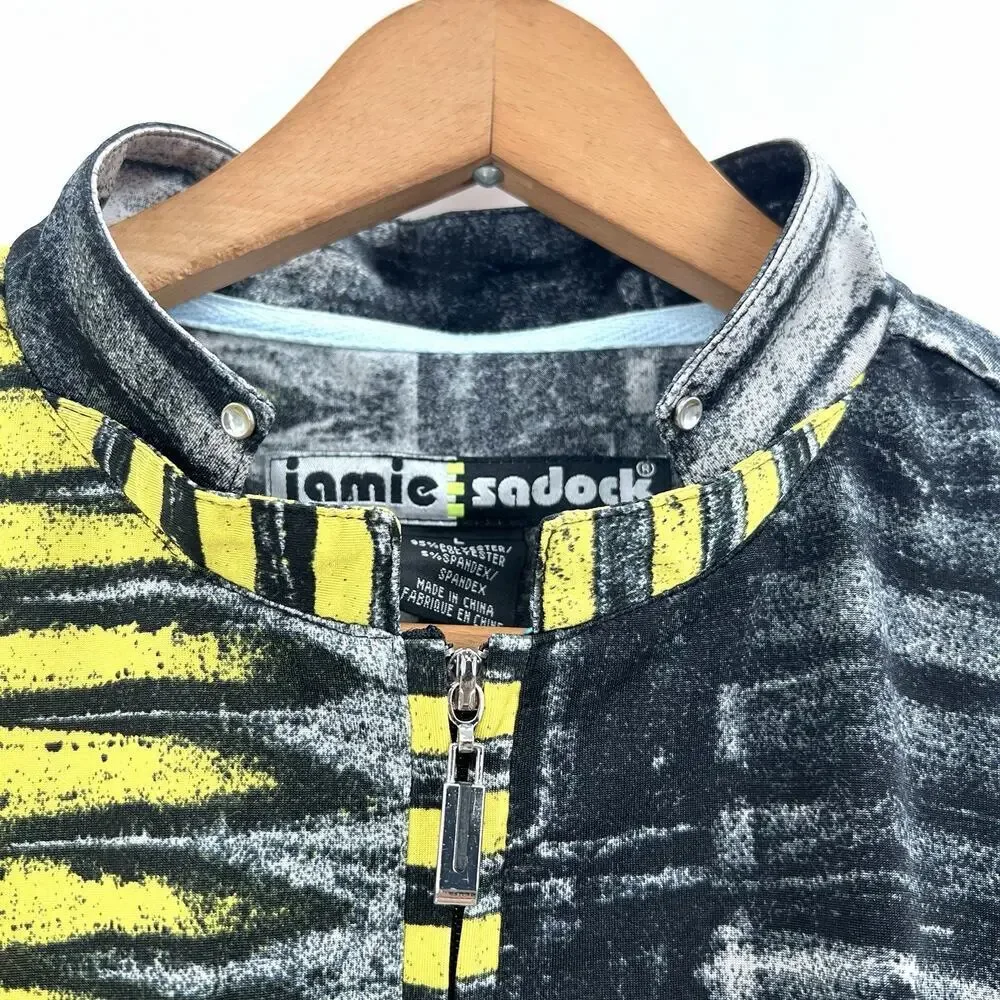 Vintage 80s 90s Jamie Sadock Colorful Black Yellow Golf Tennis Top Womens Large